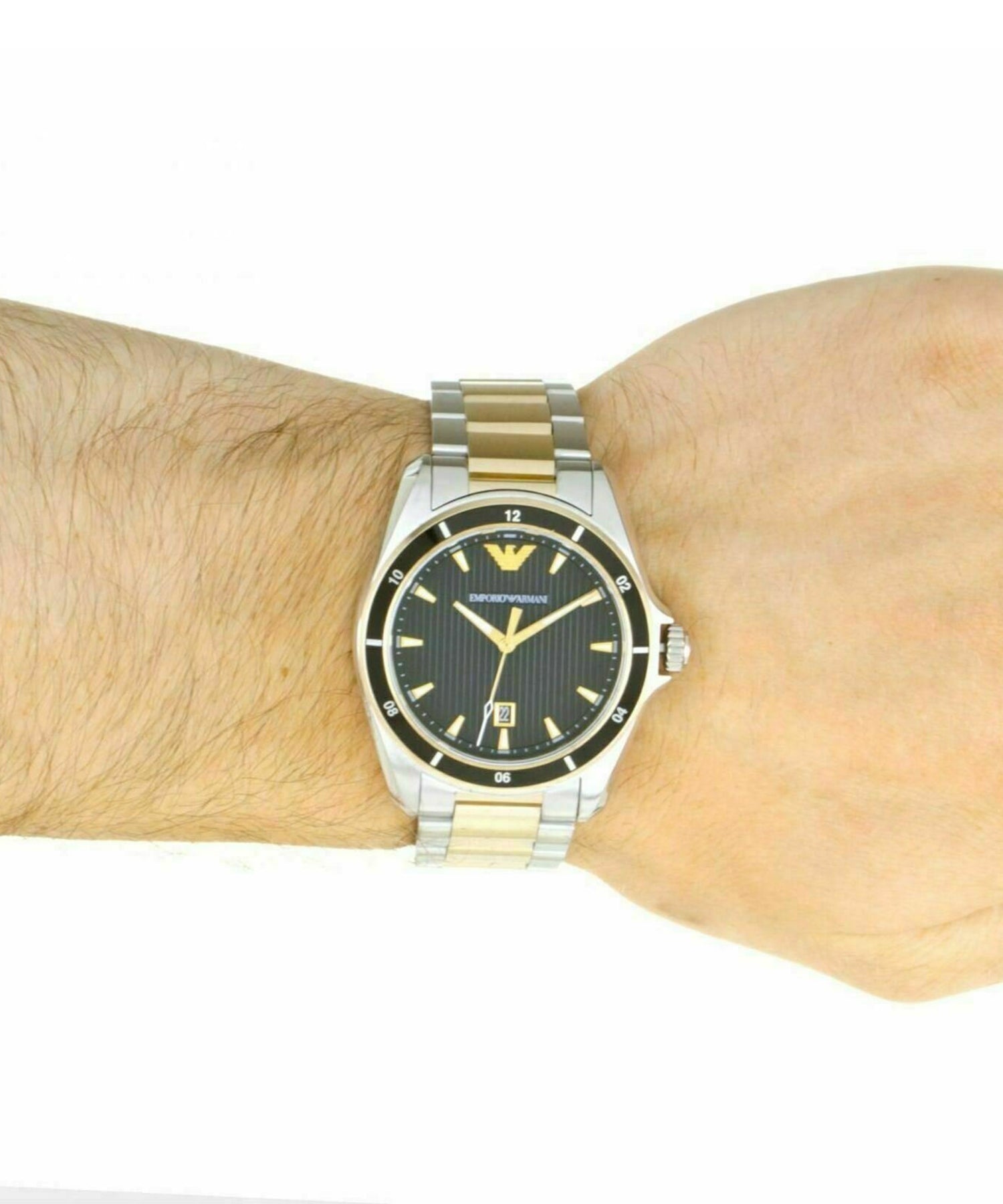 Emporio Armani Quartz Black Dial Two Tone Steel Strap Watch For Men - AR80017