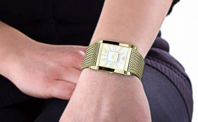 Emporio Armani Super Slim Quartz White DIal Gold Mesh Bracelet Watch For Women - AR2017