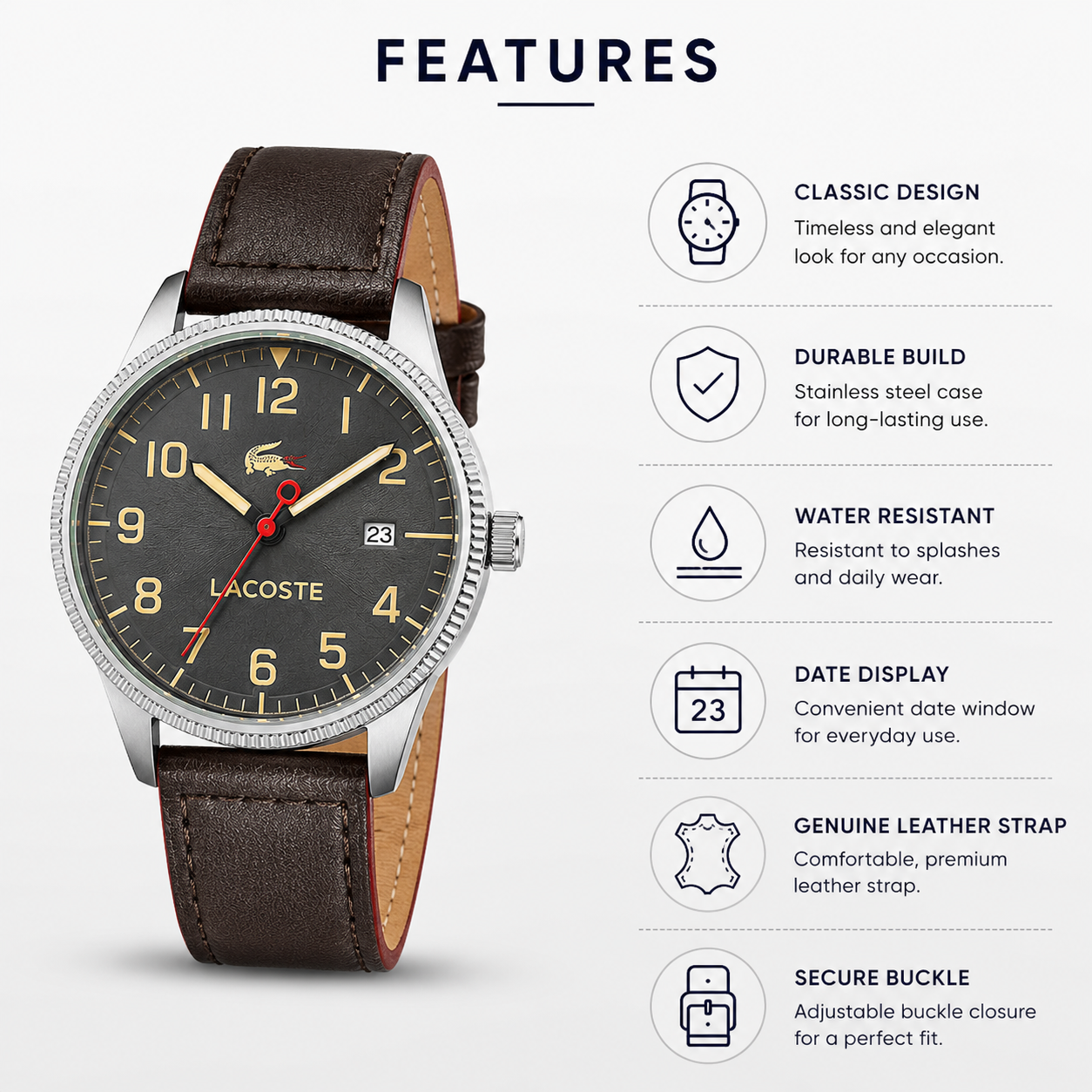 Lacoste Vienna Blue Dial Brown Leather Strap Watch for Men - 2011046