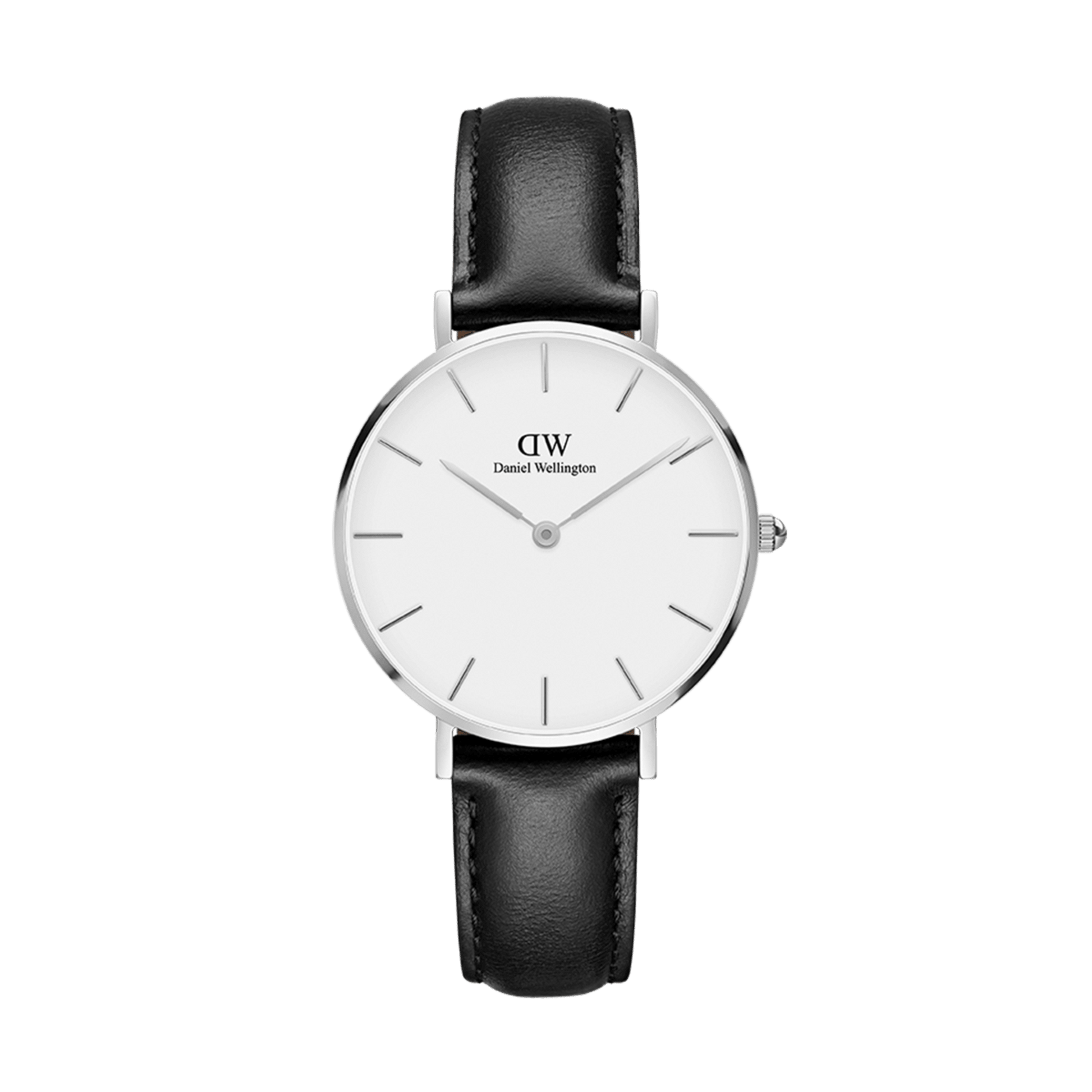 Daniel Wellington Classic Petite York White Dial Black Leather Strap Watch For Women - DW00100188