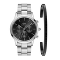 Daniel Wellington Iconic Chronograph Link Black Dial Silver Steel Strap Watch For Men  - DW00100645