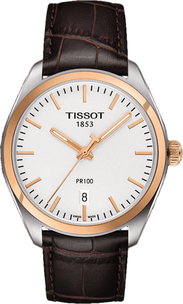 Tissot T Classic PR 100 Quartz White Dial Brown Leather Strap Watch for Men - T101.410.26.031.00