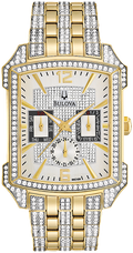 Bulova Crystal Chronograph White Dial Two Tone Steel Strap Watch for Men - 98C109