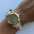 Burberry The City Gold Dial Haymarket Brown Leather Strap Watch for Women - BU9219