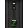 Daniel Wellington Quadro Pressed Melrose Emerald Green Dial Black Leather Strap Watch For Women - DW00100446