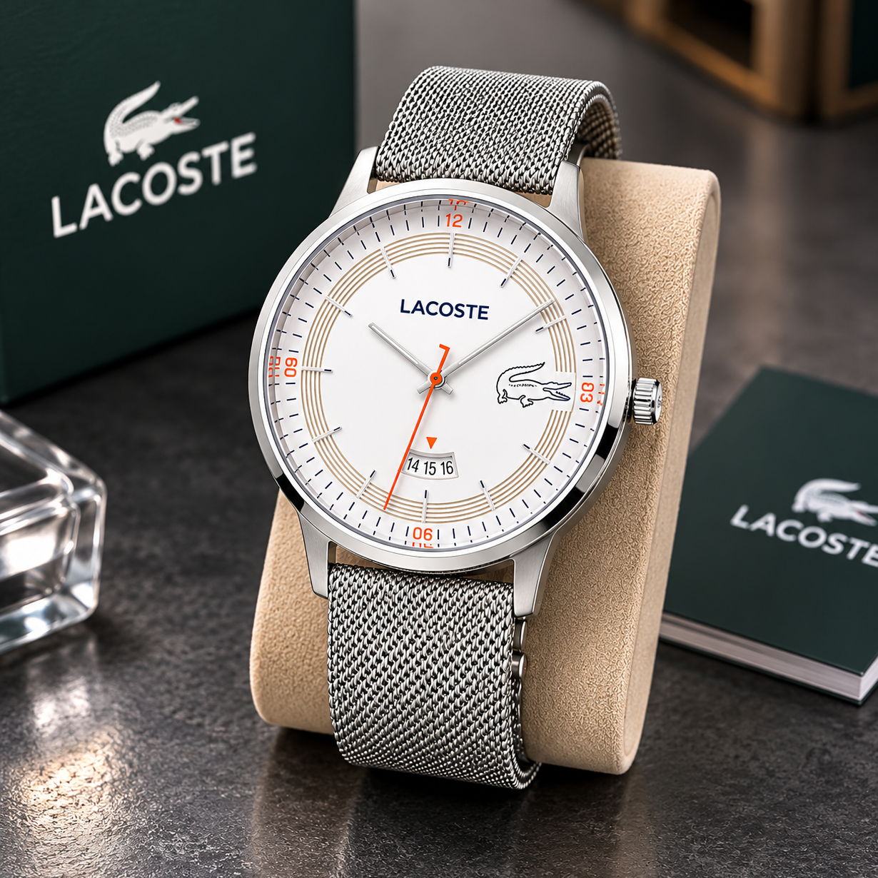 Lacoste Madrid White Dial Gray Leather Strap Watch for Men - 2011031