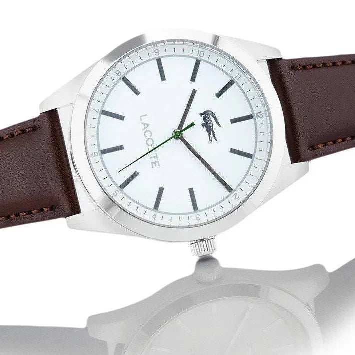 Lacoste Edmonton White Dial Brown Leather Strap Watch for Men - 2010893