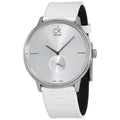 Calvin Klein Accent Silver Dial White Leather Strap Watch for Women - K2Y211K6
