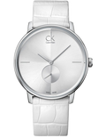 Calvin Klein Accent Silver Dial White Leather Strap Watch for Women - K2Y211K6