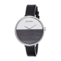 Calvin Klein Rise White Grey Dial Black Leather Strap Watch for Women - K7A231C3