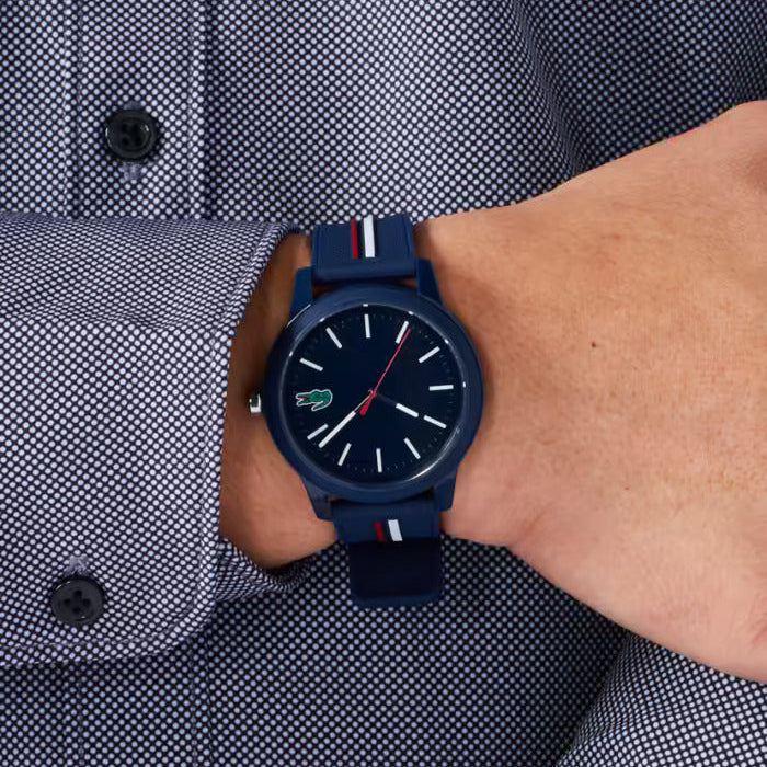 Lacoste 12.12 Blue Dial Two Tone Silicon Strap Watch for Men - 2011070