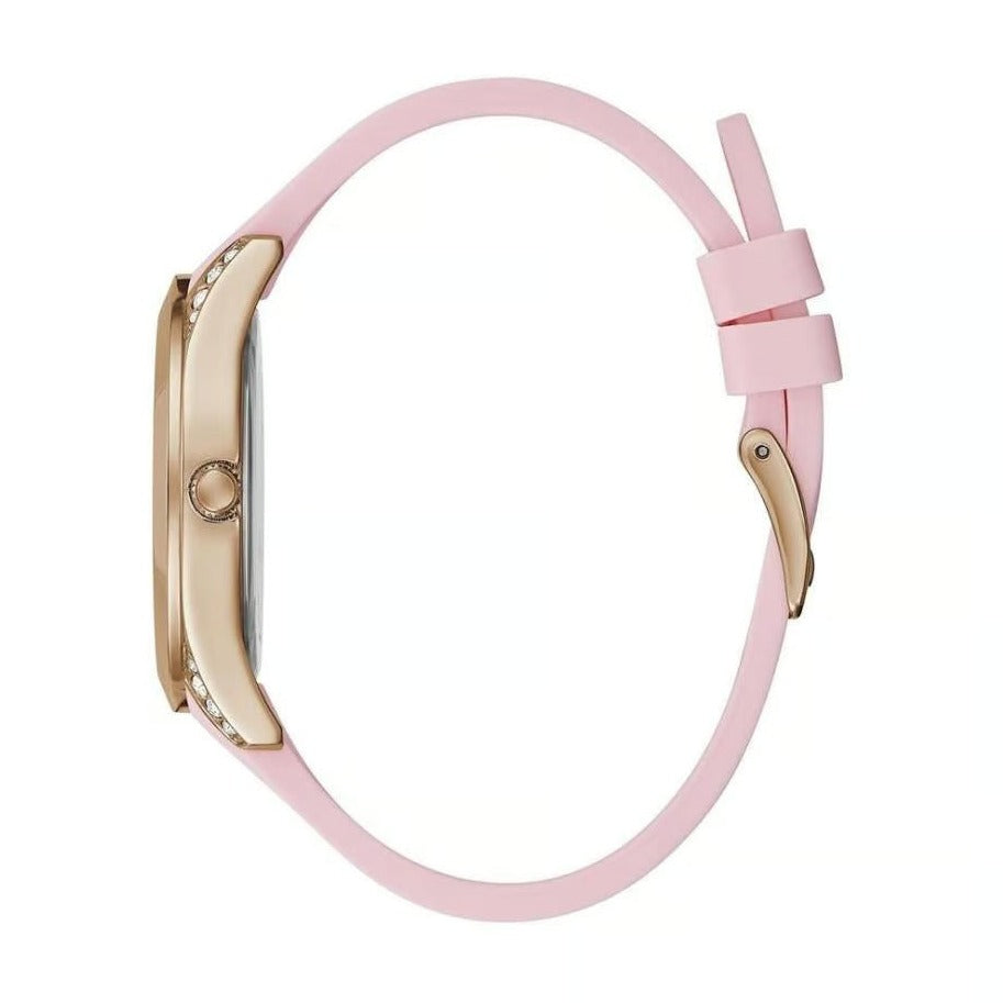 Guess Clarity Gold Dial Pink Silicone Strap Watch for Women - GW0109L2