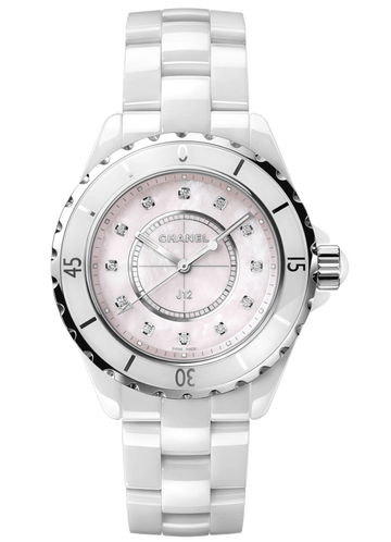 Chanel J12 Quartz Diamonds Pink Dial White Steel Strap Watch for Women - J12 H5513