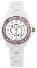 Chanel J12 Sapphire Bezel Ceramic White Dial White Steel Strap Watch for Women - J12 H2010