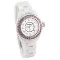 Chanel J12 Sapphire Bezel Ceramic White Dial White Steel Strap Watch for Women - J12 H2010