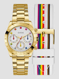 Guess Exclusive Multi Color White Dial Gold Steel Strap Watch for Women - GW0457L1