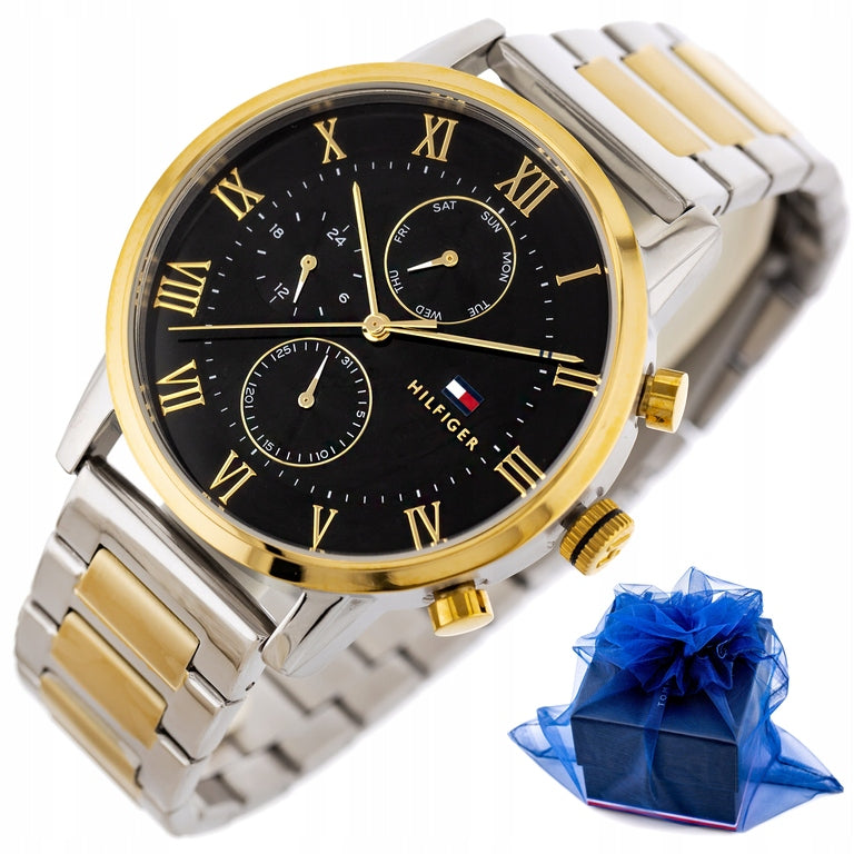 Tommy Hilfiger Analog Black Dial Two Tone Steel Strap Watch for Men - 1791539