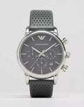 Emporio Armani Luigi Chronograph Quartz Grey Dial Grey Leather Strap Watch For Men - AR1735