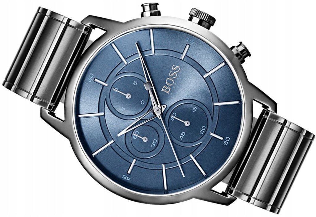 Hugo Boss Architectural Blue Dial Grey Steel Strap Watch for Men - 1513574