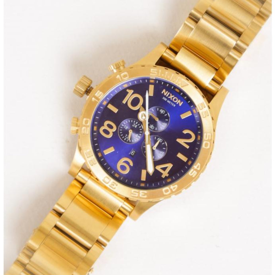 Nixon 51-30 Chrono Blue Dial Gold Steel Strap Watch for Men - A083-2735