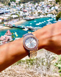 Guess Dazzler Diamonds Silver Dial Rose Gold Steel Strap Watch for Women - W0335L3