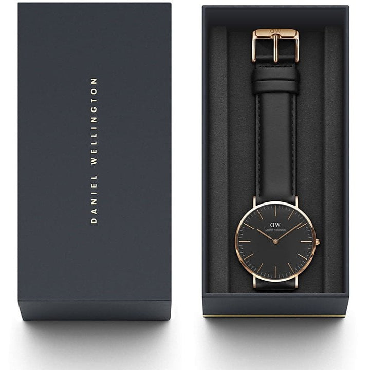 Daniel Wellington Classic Sheffield Black Dial Black Leather Strap Watch For Men - DW00100127