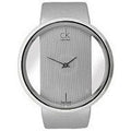 Calvin Klein Glam Transparent Silver Dial Grey Leather Strap Watch for Women - K9423193