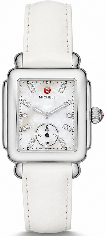 Michele Deco Mother of Pearl Dial White Leather Strap Watch For Women - MWW06V000012