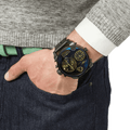 Diesel Big Daddy Blue Dial Black Leather Strap Watch For Men - DZ7127