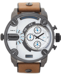 Diesel SBA Dual Time Chronograph White Dial Brown Leather Strap Watch For Men - DZ7269