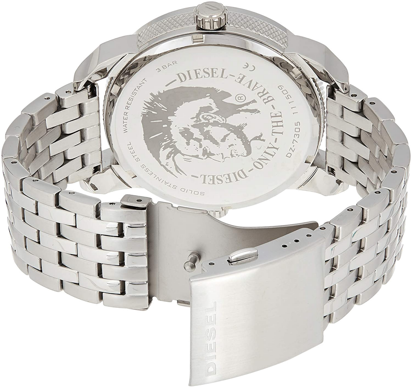 Diesel Mini Daddy Dual Time Silver Dial Stainless Steel Watch For Men - DZ7305
