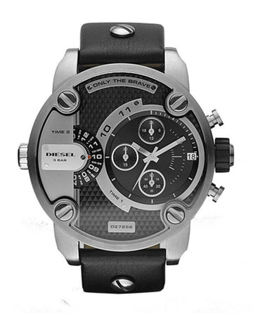 Diesel Little Daddy Black Dial Black Leather Strap Watch For Men - DZ7256