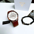 Guess Multi-Function Chronograph White Dial Brown Leather Strap Watch For Men - GW0389G8