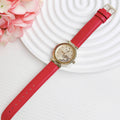 Guess Trend Dragon Gold Dial Red Leather Strap Watch For Women - GW0646L1