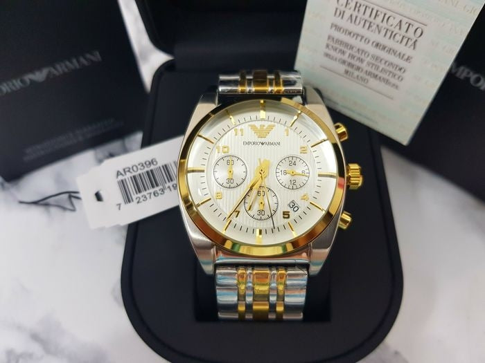 Emporio Armani Classic White Dial Two Tone Steel Strap Watch for Men  - AR11603