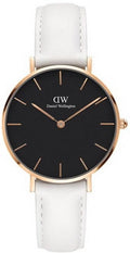 Daniel Wellington Classic Petite Bondi Black Dial White Leather Strap Watch For Women - DW00100283