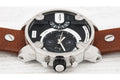 Diesel SBA Dual Time Black Dial Brown Leather Strap Watch For Men - DZ7264