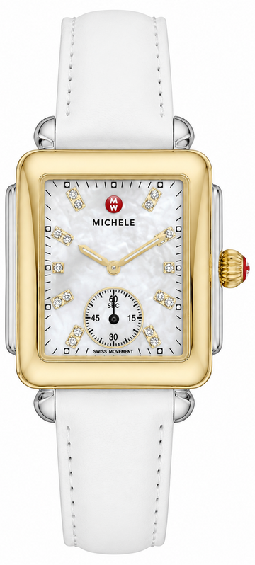 Michele Deco Mother of Pearl Dial White Leather Strap Watch For Women - MWW06V000043
