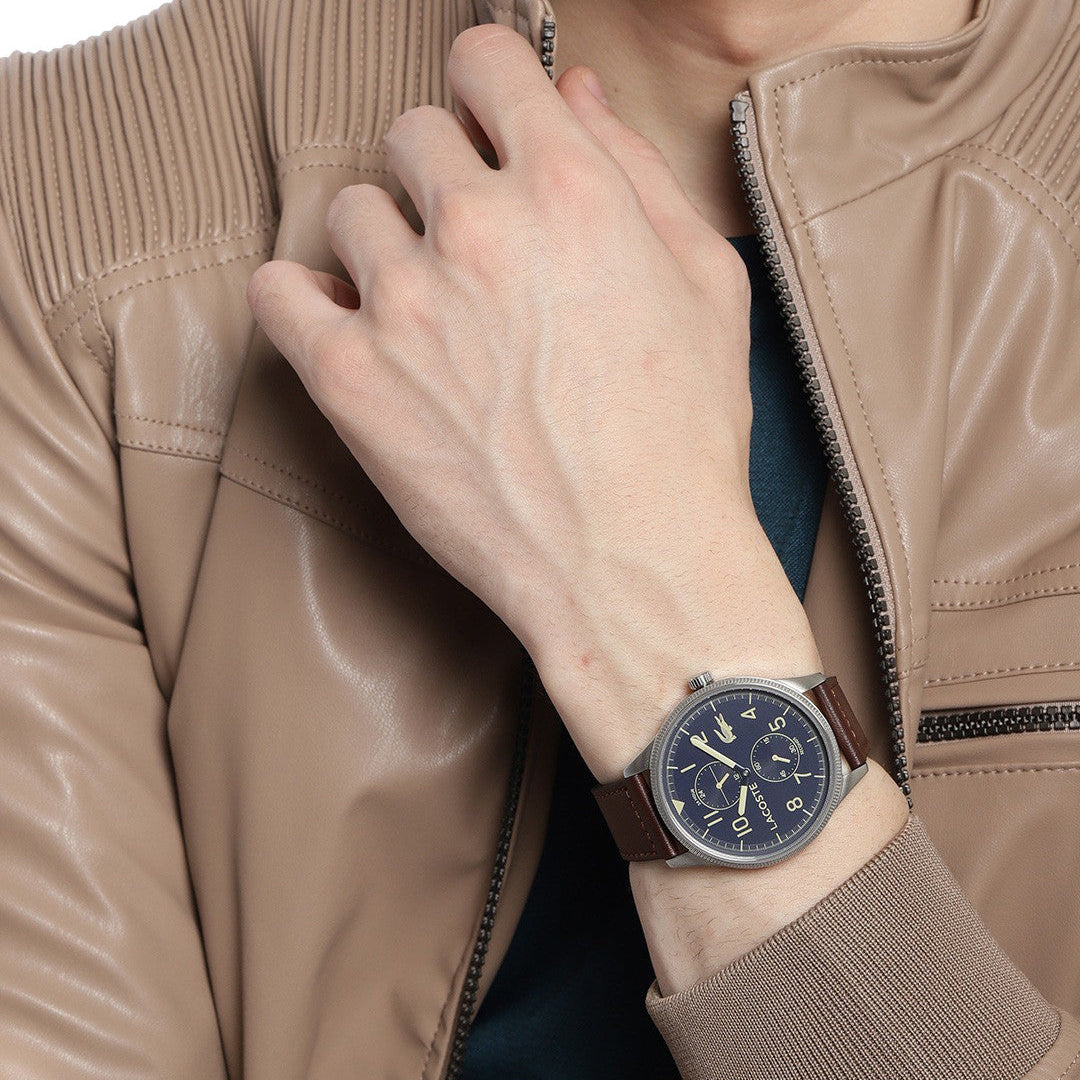 Lacoste Continental Blue Dial Brown Leather Strap Watch for Men - 2011040