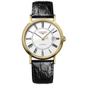 Longines Presence 25.5mm Automatic White Dial Black Leather Strap Watch for Women - L4.921.2.11.2
