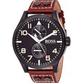 Hugo Boss Aeroliner Maxx Black Dial Brown Leather Strap Watch For Men - 1513079