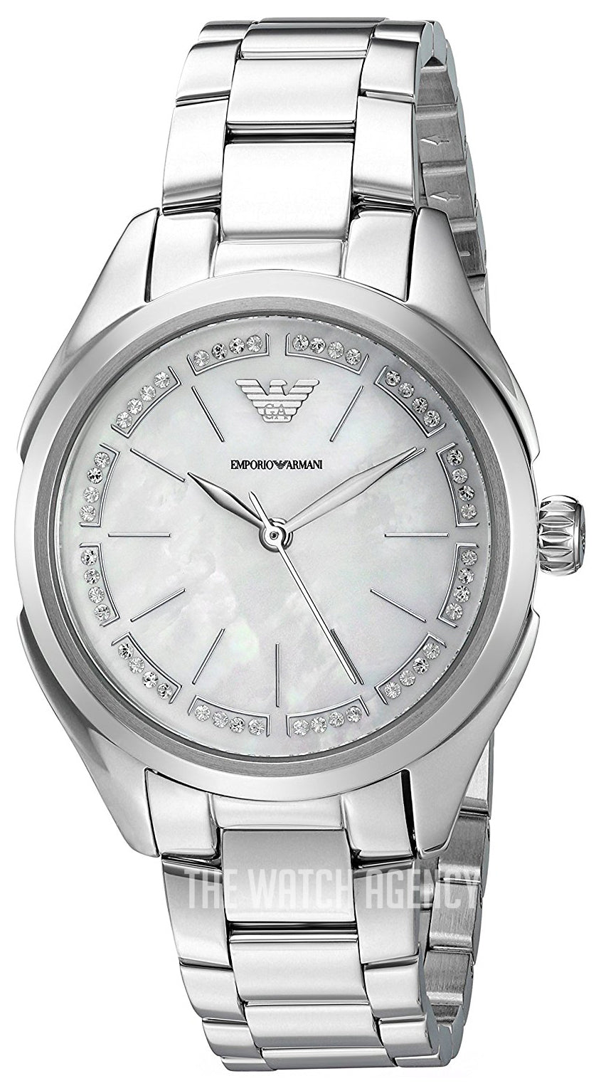 Emporio Armani Valeria Quartz Mother of Pearl Dial Silver Steel Strap Watch For Women - AR11030