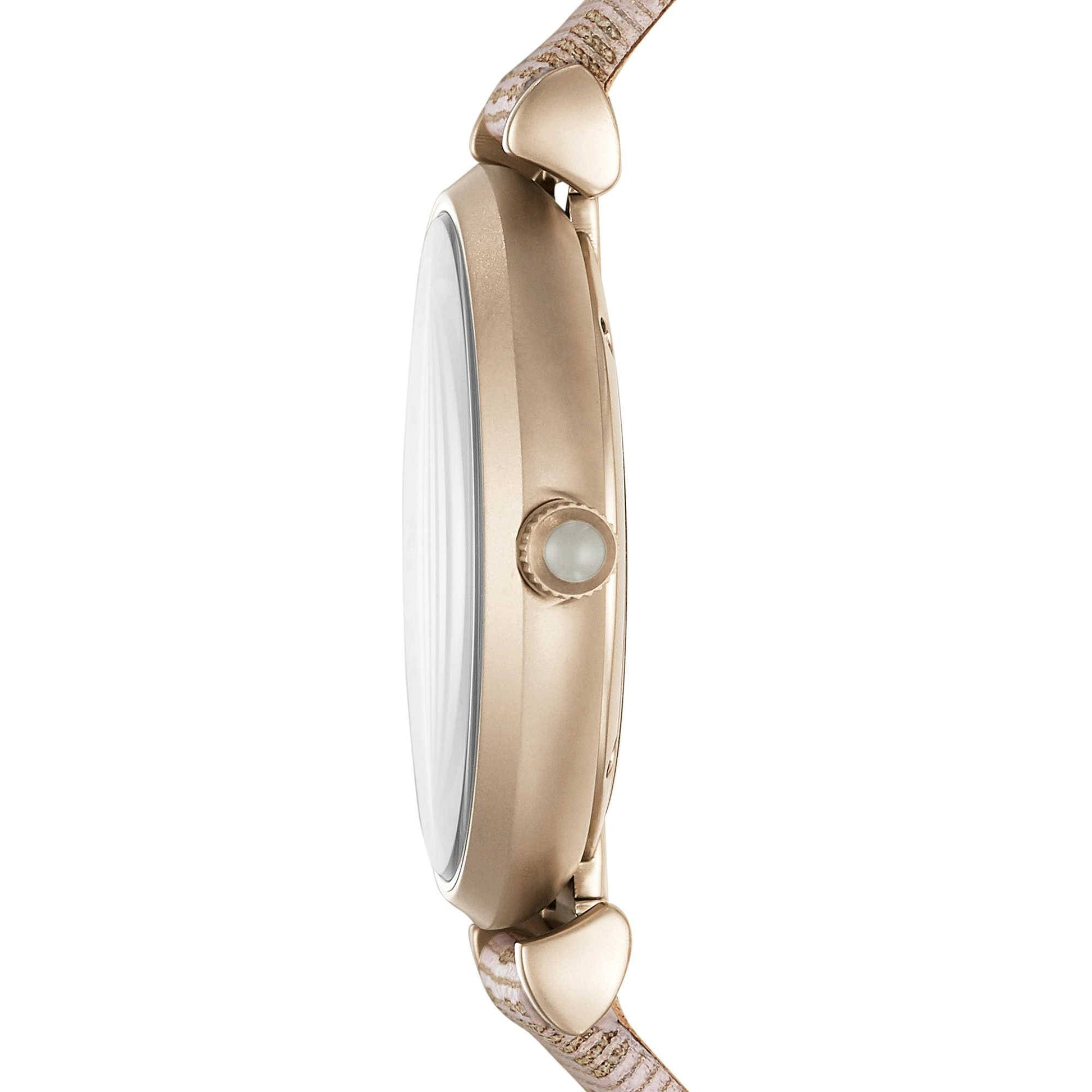 Emporio Armani Gianni T Bar Analog Silver Dial Beige Leather Strap Watch For Women - AR11127