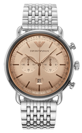 Emporio Armani Aviator Chronograph Beige Dial Silver Steel Strap Watch For Men - AR11239