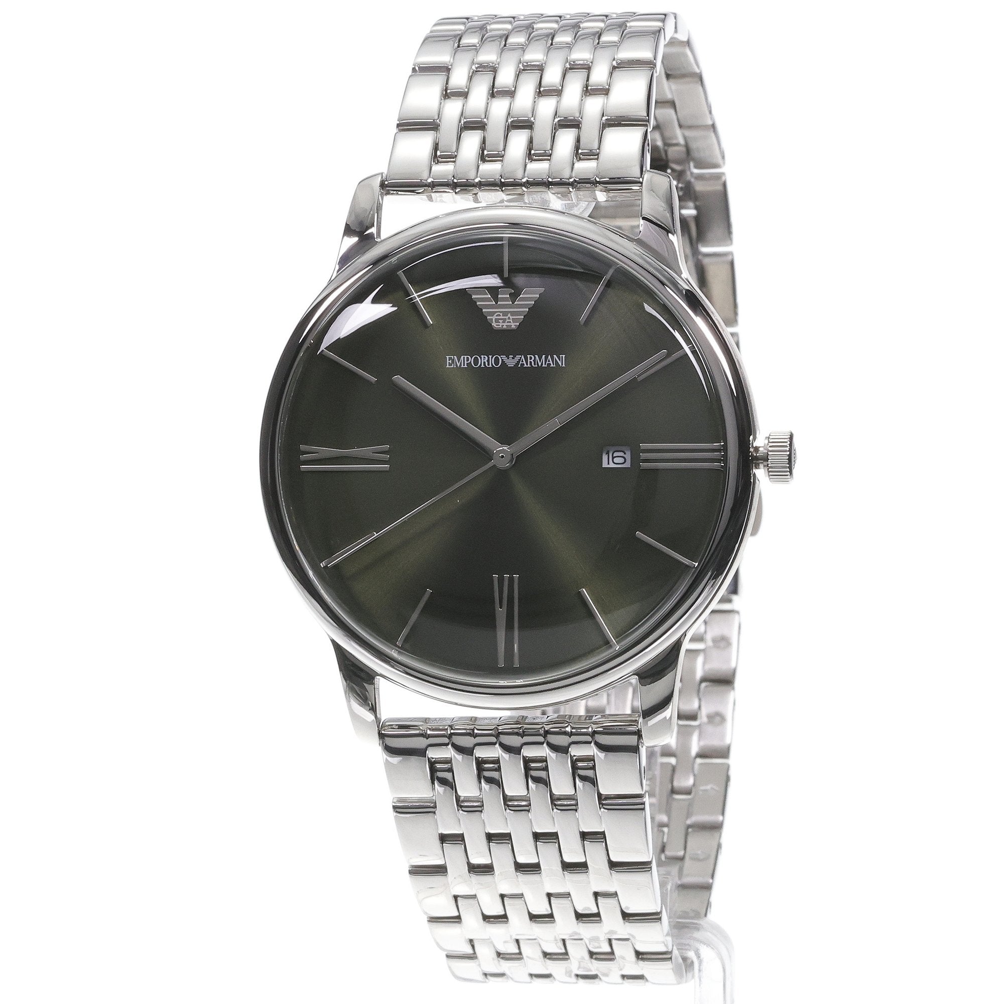 Emporio Armani Minimalist Green Dial Silver Steel Strap Watch for Men - AR11644