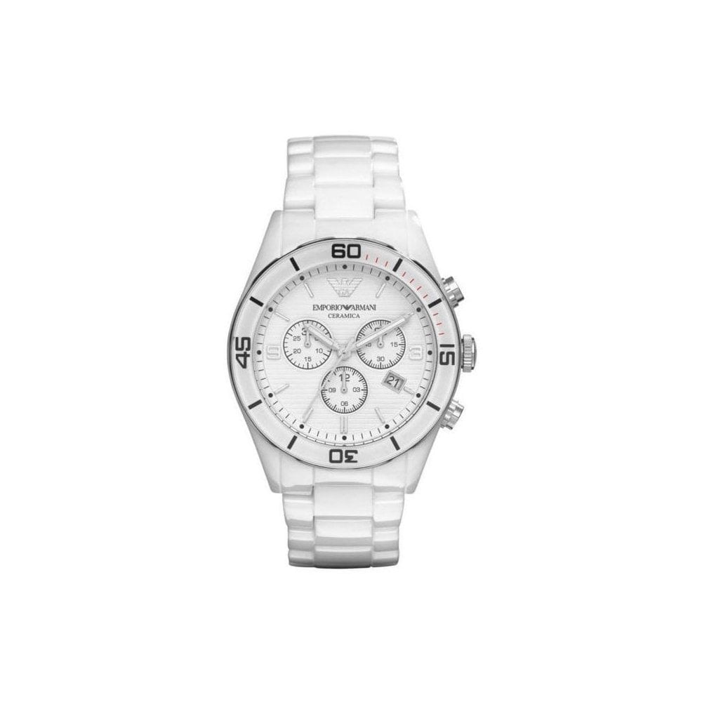 Emporio Armani Ceramic Chronograph White Dial White Ceramic Strap Watch For Men - AR1424