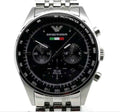 Emporio Armani Team Italia Chronograph Black Dial Silver Steel Strap Watch For Men - AR5983