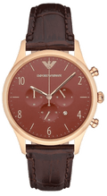 Emporio Armani Classic Chronograph Burgundy Dial Brown Leather Strap Watch For Men - AR1890