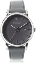 Emporio Armani Classic Quartz Grey Dial Grey Leather Strap Watch For Men - AR1730