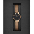 Daniel Wellington Petite Pressed Melrose Black Dial Rose Gold Mesh Strap Watch For Women - DW00100440
